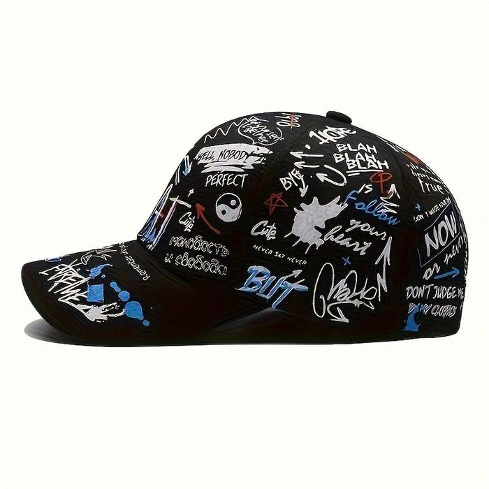 1pc Graffiti Print Hip-Hop Baseball Cap 100% Polyester Lightweight Party Hat with PVC Coating Non