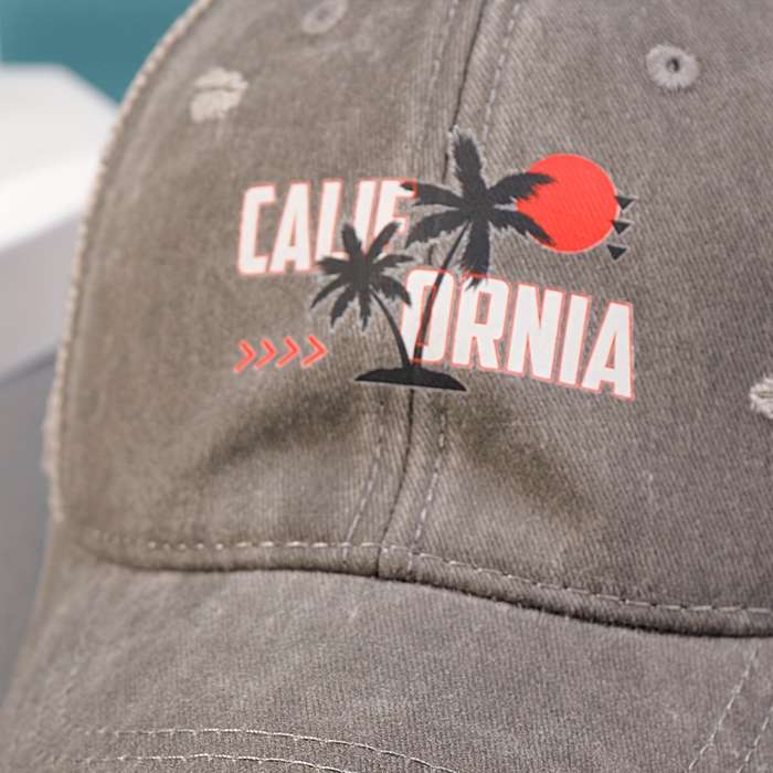 1pc California Beach Sunset Printed Cotton Baseball Cap with Mesh Back and Adjustable Snap Closure