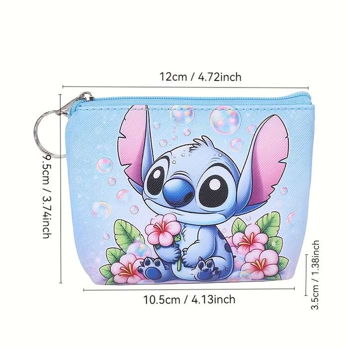 1pc Stitch Mini Wallet Cute Cartoon Coin Purse with Keyring Portable Card Holder Elegant Faux L