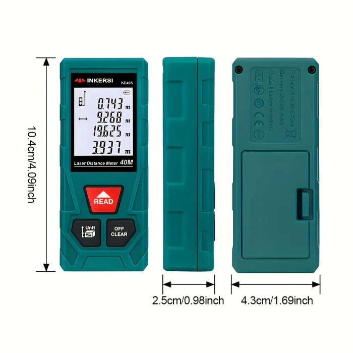 1pc Digital Laser Distance Meter 40M Range Finder with HD Backlit Display Battery Powered 4 Mw La