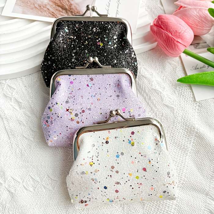 1pc Festive Glitter Mini Pouches 4 Colorful Sparkly Coin Purses with Zipper Closure Perfect for