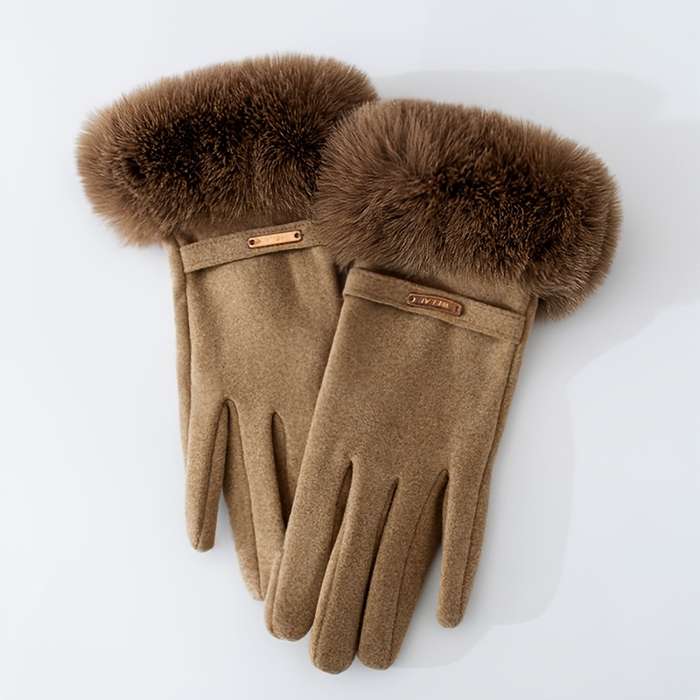 1 Pair Brown Warm Gloves