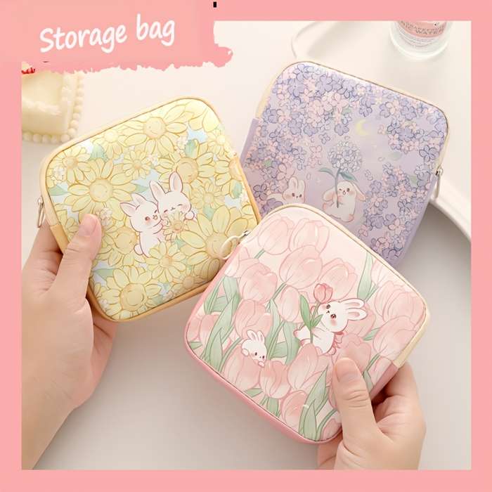 1pc Cute Cartoon Oil Painting Design PVC Storage Bag Casual Style Lightweight Hand Washable