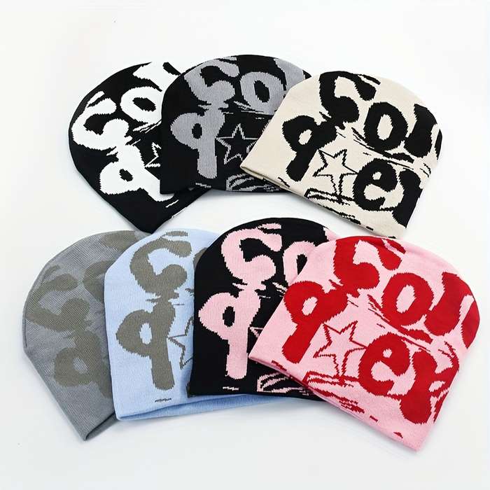 1pc Unisex Knit Beanie Trendy cope Letter Design Windproof Street Style Hat for All Season
