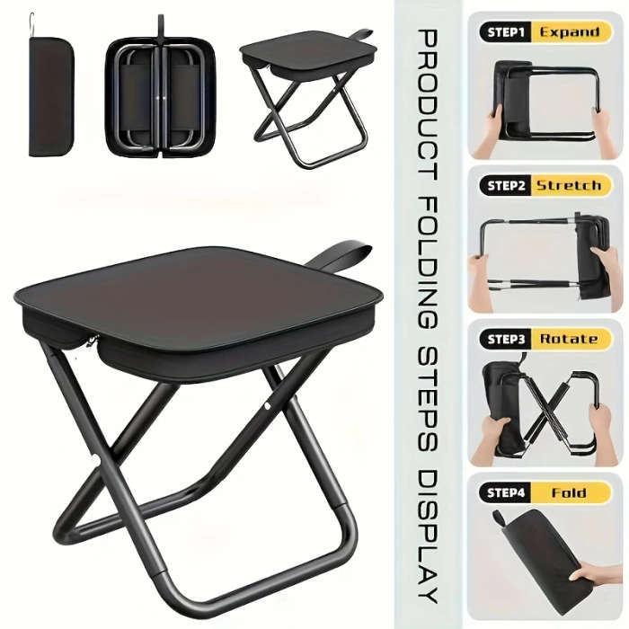 1pc Lightweight Iron Alloy Frame Folding Chair  Portable Outdoor Picnic Camping Stool with Carry Bag
