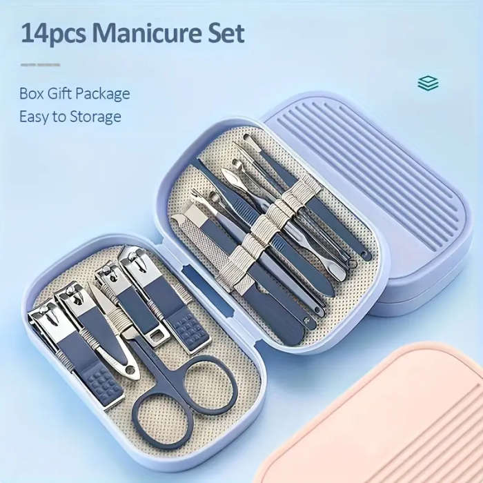 14pcs Stainless Steel Manicure and Pedicure Set Nail Clippers Grooming Tools with Portable Case Alco