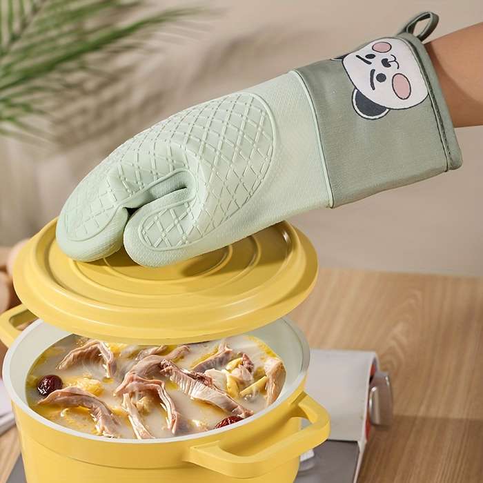 1pc Silicone Oven Gloves Panda Prints Oven Mitts Heat Resistant Kitchen Gloves with Soft Linin