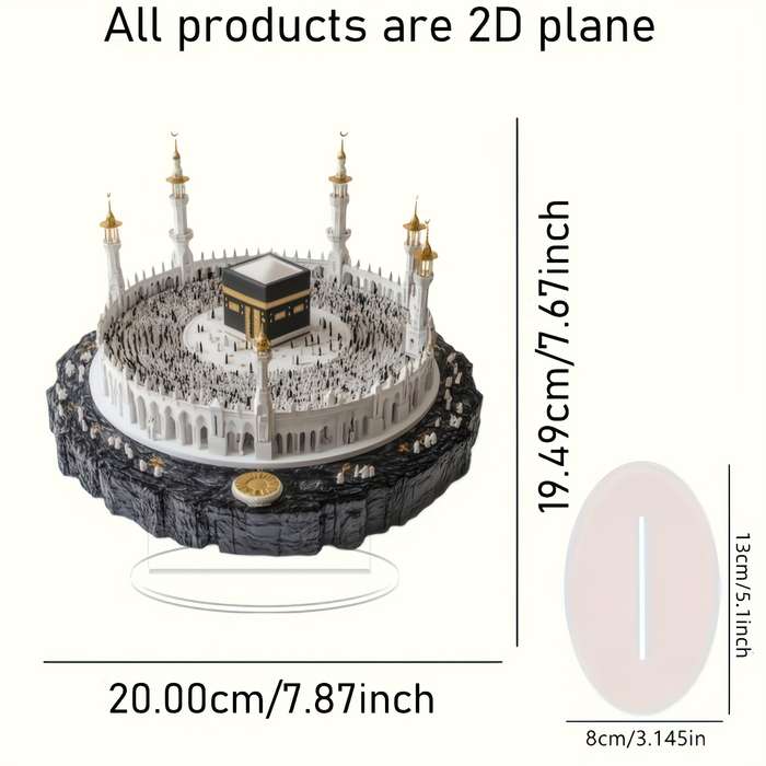 1pc 2D Flat   Bohemian-Style  Acrylic Flat Kaaba Replica Intricate Islamic Architecture Desk