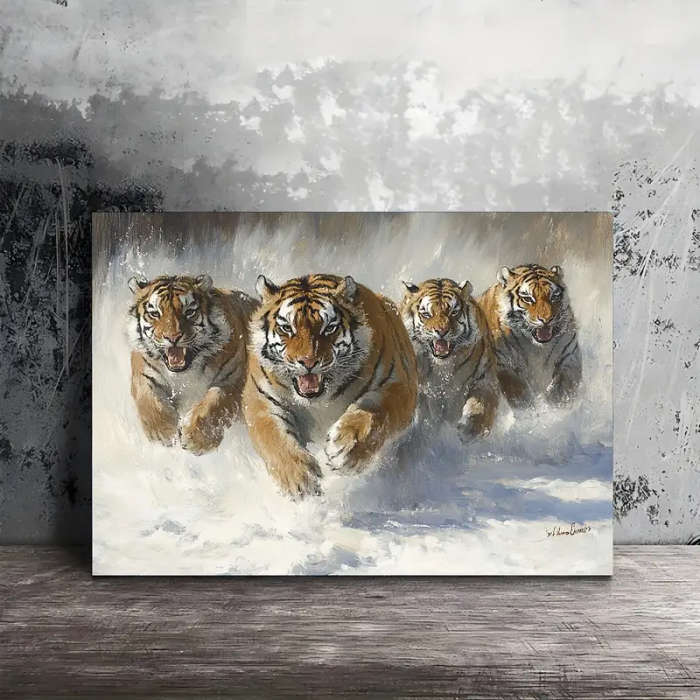 1pc Wooden Framed Canvas Painting a group of tigers Wall Art Prints for Living Room Bedroom Kitchen