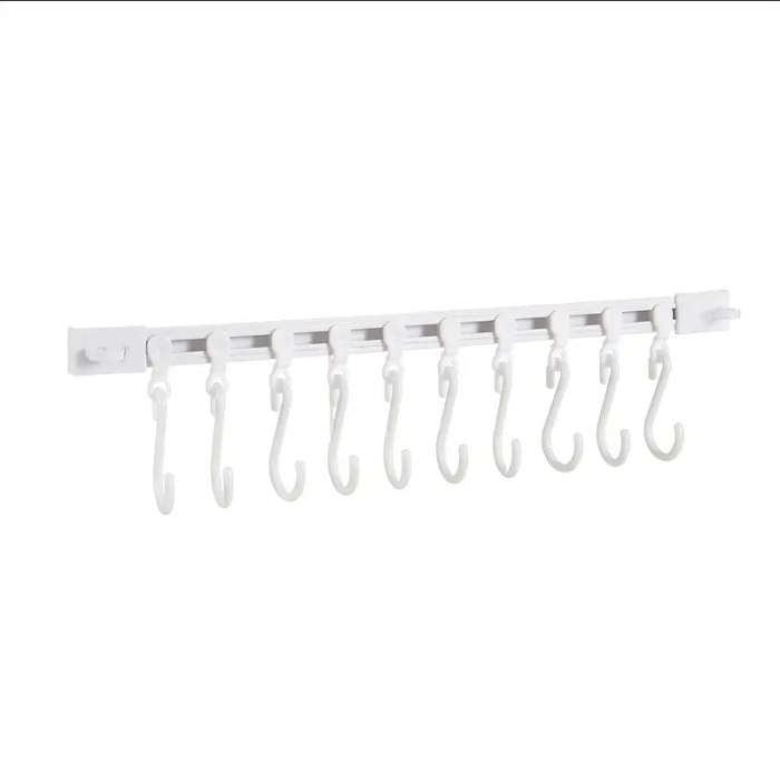 Seamless Adhesive Kitchen Storage Rack With 10 Sliding Hooks