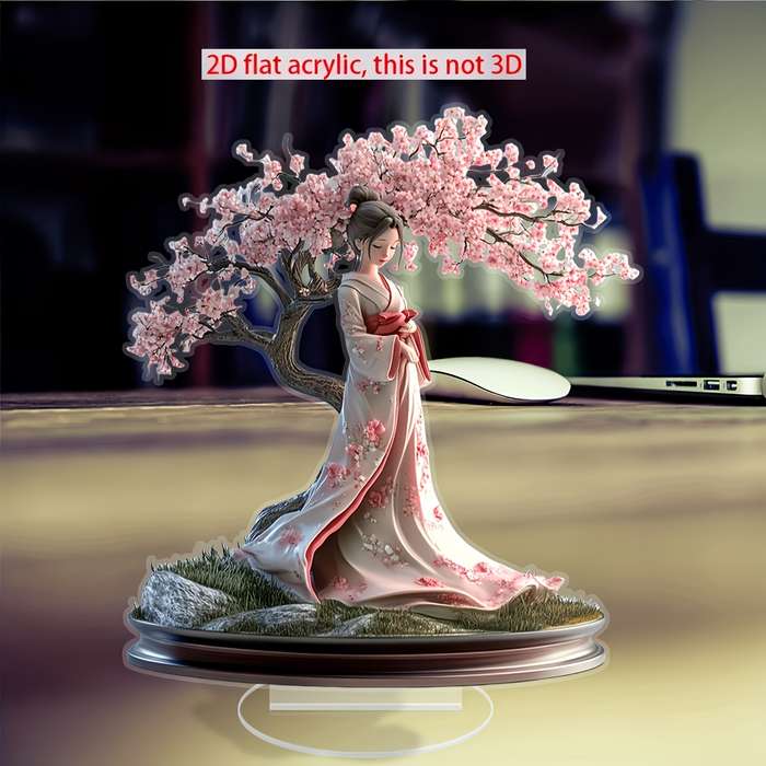 1pc 2D Flat    Acrylic Decorative Japanese Cherry Blossom Tree Kimono Girl for Home Decora