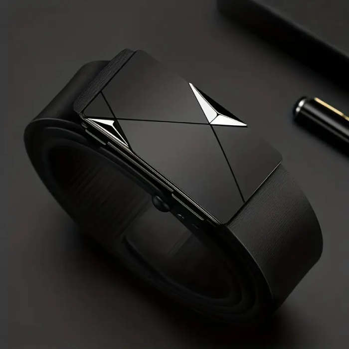 Men's Leather Automatic Buckle Belt Black 120