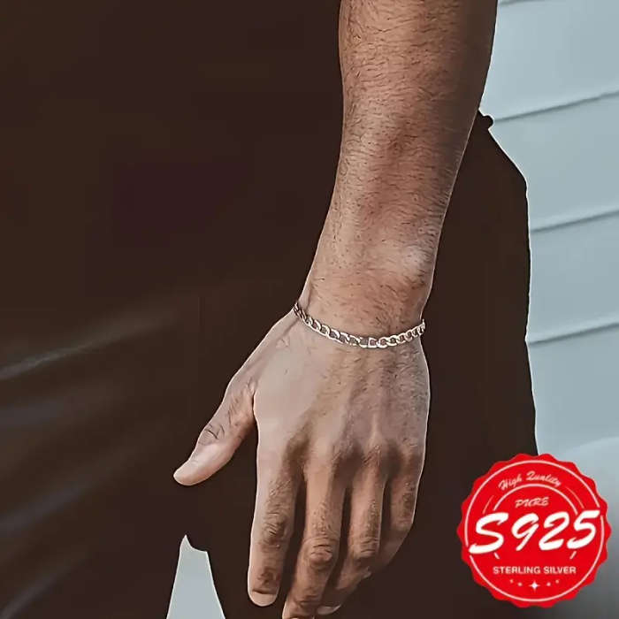 5 Piece Set 925 Sterling Silver Plated Chain Bracelets