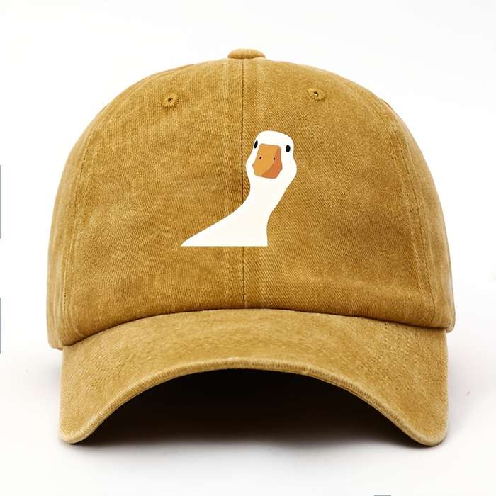 1pc Women'S Cartoon Goose Print Cotton Baseball Cap Adjustable Fit Breathable Sports Hat Han