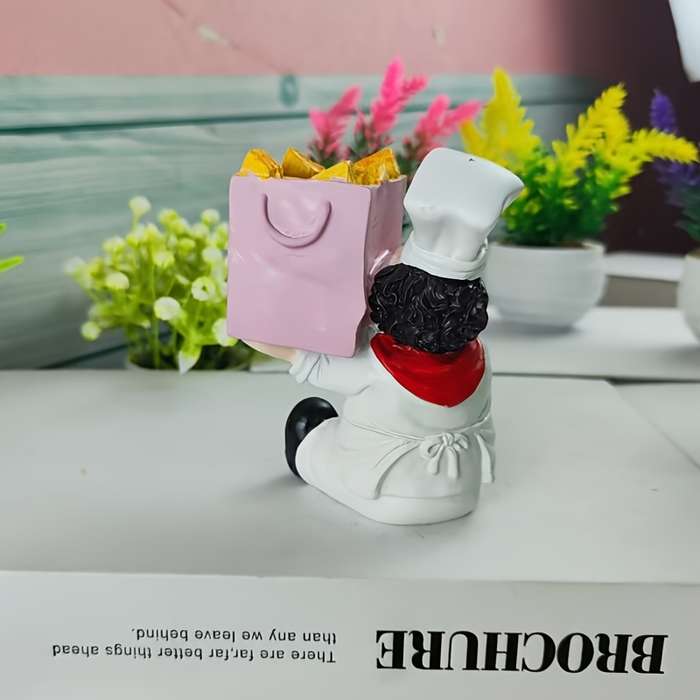 1pc Chef Toothpick Holder Pink Bag-Shaped Kitchen Decor ABS Resin Cute Cartoon Chef Figurine