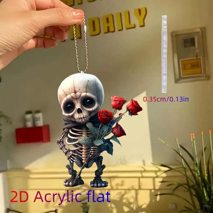 1pc 2D Flat  Gothic Style Skeleton Hand with Red Roses  Acrylic Pendant Versatile Hanging Orna