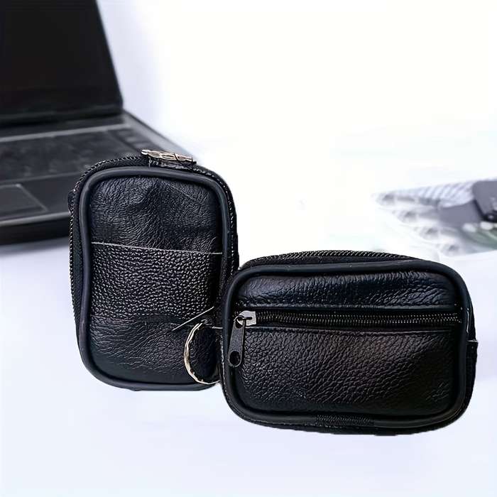 1pc Mini Men'S Elegant Black Leather Fanny Pack with Coin Purse Card Holder Portable Multi