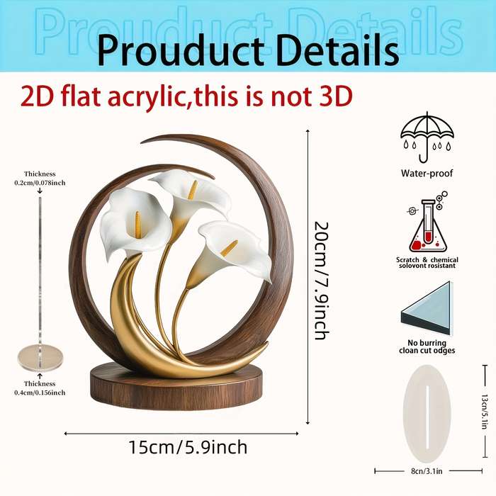 1pc 2D Flat   White for Lotus Themed  Acrylic Decoration Suitable for Living Room K