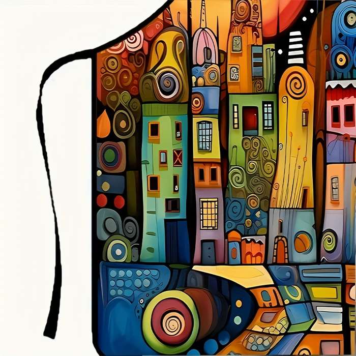 1pc Colorful Art City Pattern Polyester Apron Sleeveless Durable Kitchen Cleaning Bib