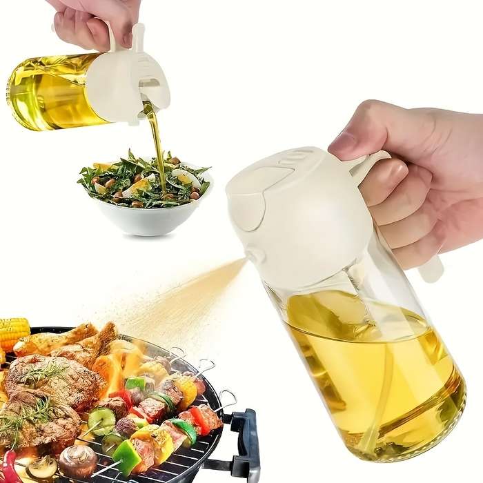 1pc Dual-Use Oil Sprayer and Dispenser Bottle Transparent with Black Cap Ideal for Cooking