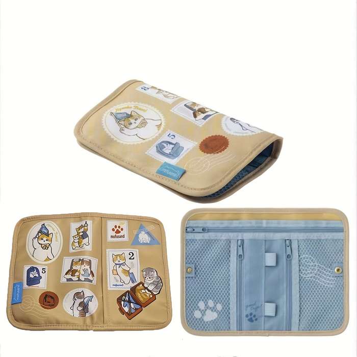 1pc Casual Canvas Trifold Passport Cover with Chain Travel Document Wallet Card Holder Cash