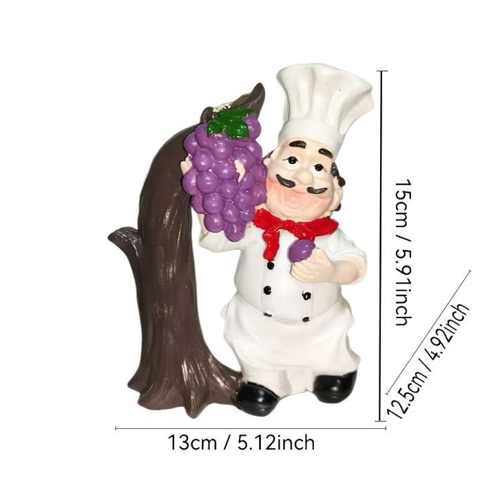 1pc Chef-Shaped Resin Paper Towel Holder Grapevine Design Free Standing Hanging No-Drill I