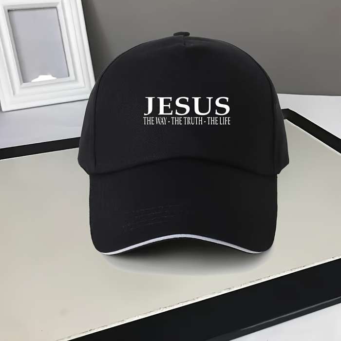1pc Adjustable Baseball Cap With 'Jesus' Print Lightweight Breathable Fabric Wide Brim For Outd