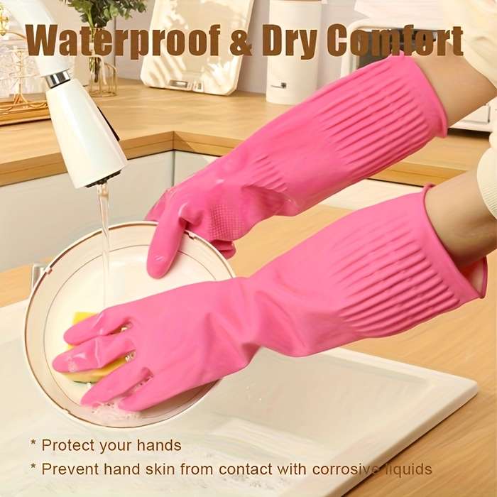 2 Pairs Pink Size  M Household Cleaning Gloves