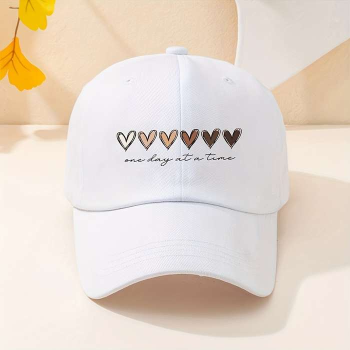 1pc Heart Printed Baseball Cap Breathable Adjustable Golf Hat with Curved Brim Summer Fashion Sun