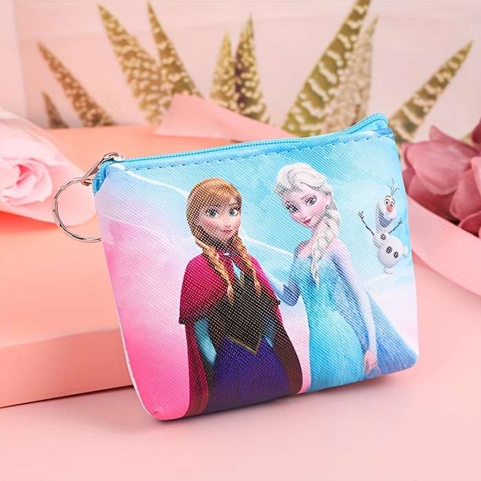 1pc Kawaii Frozen-Themed Coin Purse Card Holder with Zipper Cute Portable Wallet Featuring Els