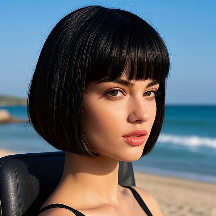 1Pc Black 30.48cm Fashion Design Wig