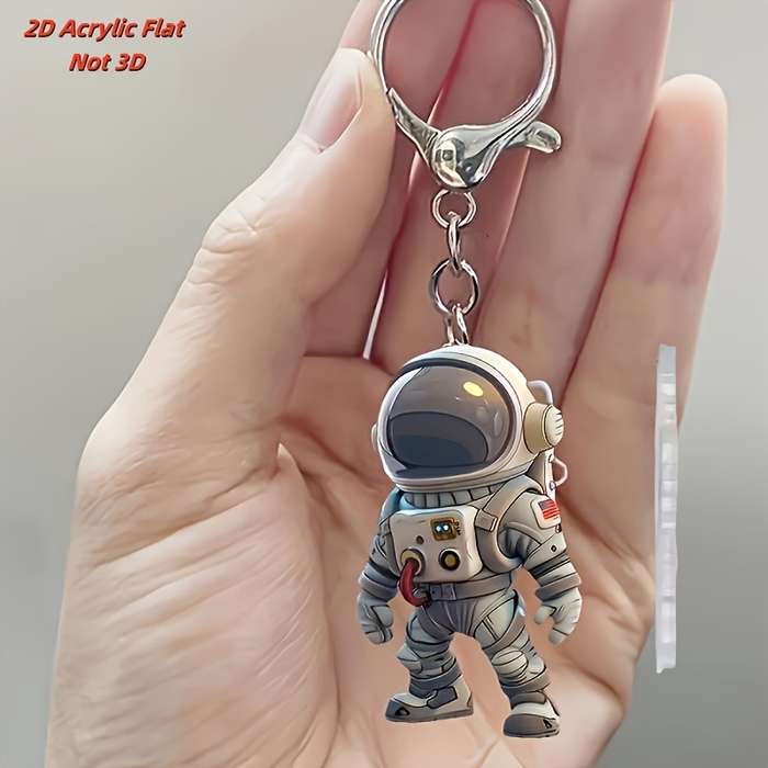1pc 2D Flat  Astronaut Keychain Acrylic Space-Themed Charm with Metal Ring for Keys Bags Backpa
