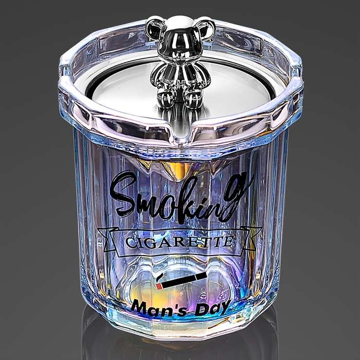 1-Pack Household Ash Tray with Stainless Steel Funnel Anti-Fly Ash Lid Windproof Fashionabl