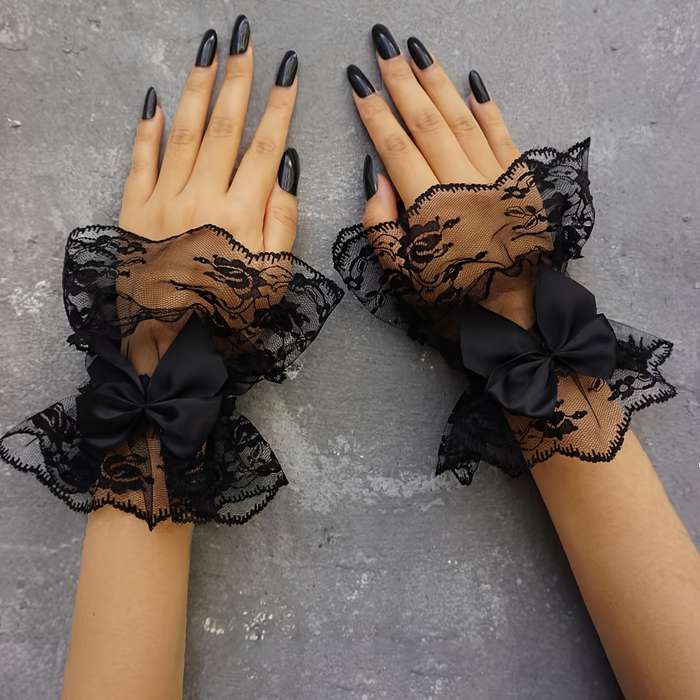 1 Pair Black Lace Bow Sleeve Cuff