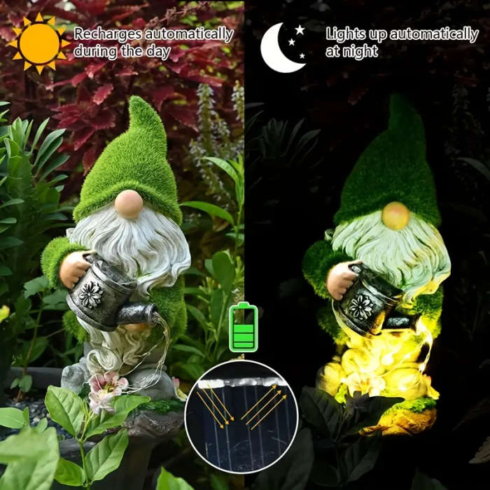Unique Solar Gnome Watering Can Light