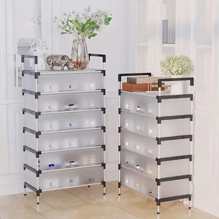 6-Tier Shoe Rack, 18-21 Pair Capacity, Dust-Proof Metal Frame with PP Material, Space-Saving Storage