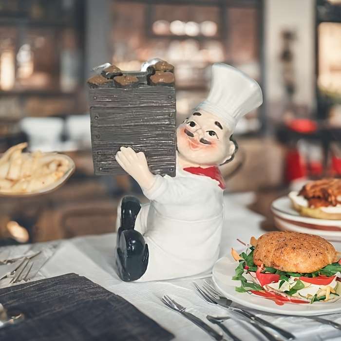 1pc 11cm Whimsical Chef with Wooden Bucket Resin Figurine Playful Kitchen Scene Ideal for Ta