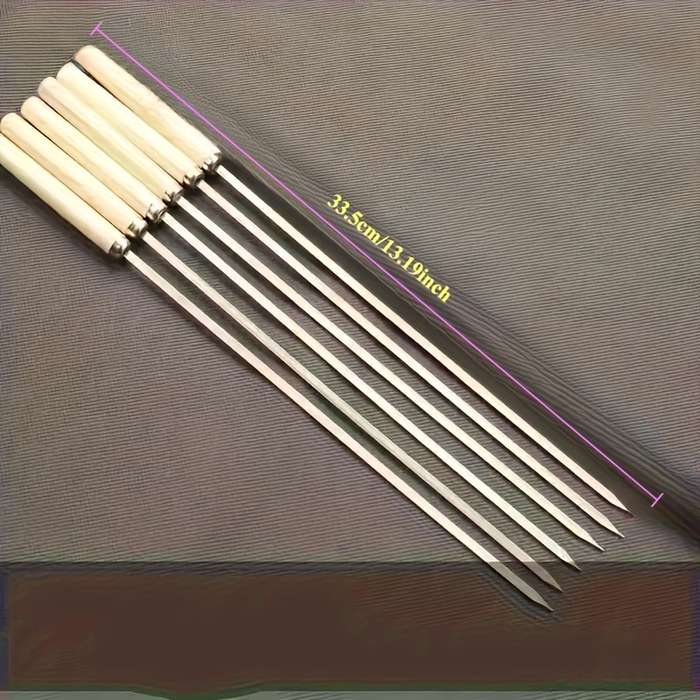 20pcs Stainless Steel Skewers with Ergonomic Wooden Handles Durable Thick Grill Sticks for C