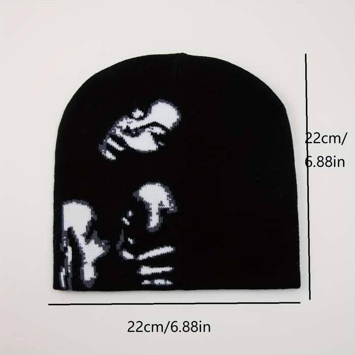 1pc Women's Knitted Jacquard Beanie Casual Stylish Black White Skull Cap Daily Wear Headwear