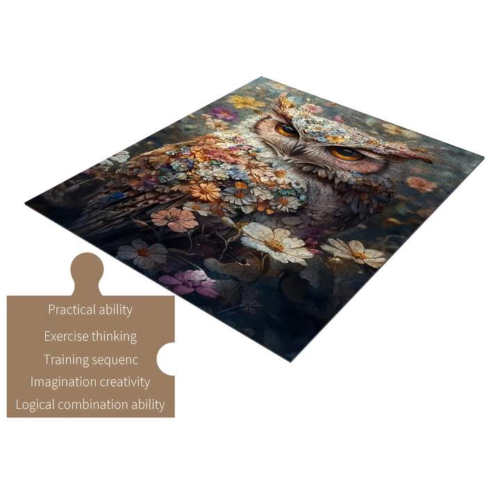 1000pcs Jigsaw Puzzle for Adults Families Owl in Flowers Design Interlocking Pie