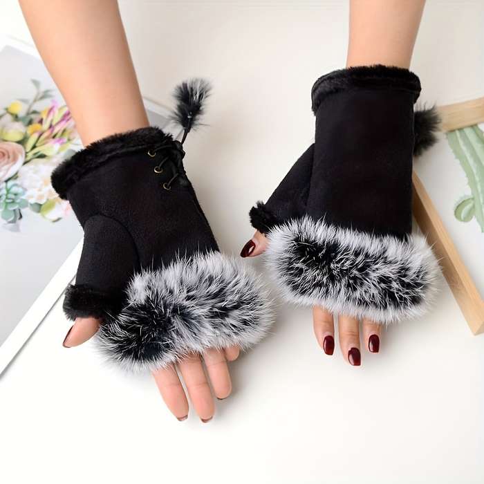 1 Pair Black Warm Gloves