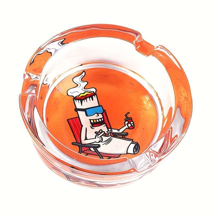 1pc Cartoon Theme Round Glass Ashtray Suitable for Smokers' Tobacco Accessories 85mm Round Ashtra