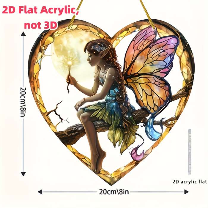 1pc 2D Flat  Bohemian  Charming Night Fairy Sun Catcher 20.32cm x 20.32cm Acrylic Heart-Sh