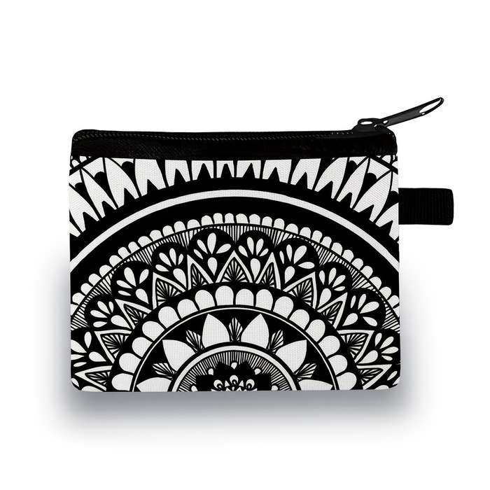 1pc Stylish Mandala Print Zipper Pouch Lightweight Durable Polyester Coin Purse with Vibrant Flor