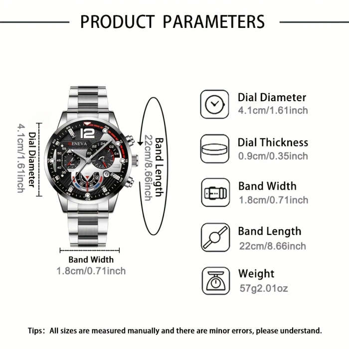 2pcs set Men'S Casual Quartz Watch Alloy Round Dial Battery Powered Electronic Movement Pointer Disp