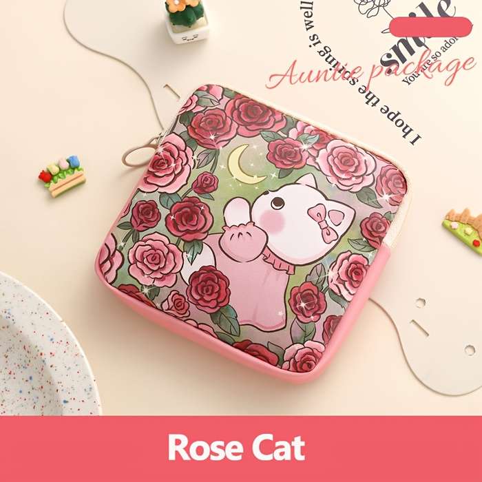 1pc Cute Cartoon Oil Painting Design PVC Storage Bag Casual Style Lightweight Hand Washable