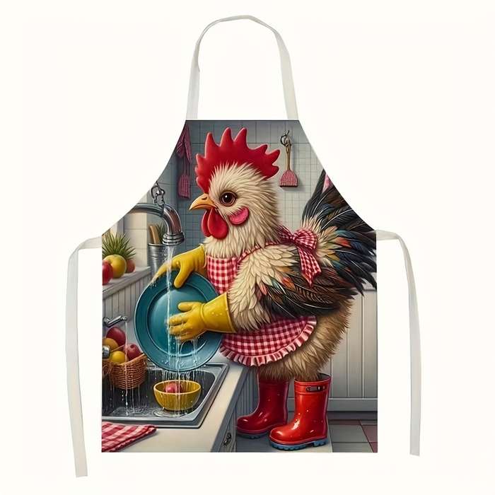1PC Linen Apron with Charming Rooster Print Perfect for Home Restaurant or Cafe Durable