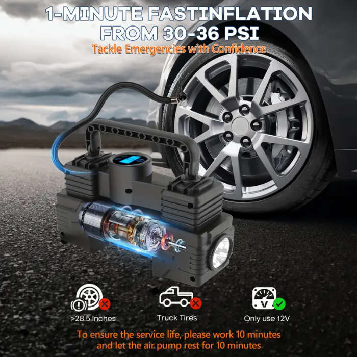 1pc 12V Portable Tire Inflator 150PSI Air Compressor with Digital Pressure Gauge Magnetic Material C