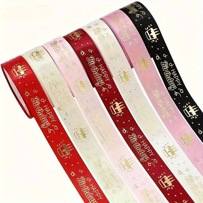 Classic Happy Birthday Print Polyester Ribbon Pink