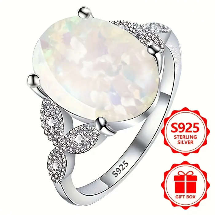 925 Sterling silver Ring, featuring a Opal stone, stylish and elegant design